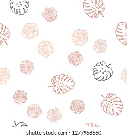 Dark Pink, Yellow vector seamless doodle background with flowers, leaves. Colorful illustration in doodle style with leaves, flowers. Design for textile, fabric, wallpapers.