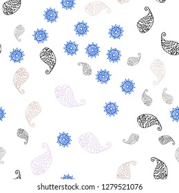 Dark Pink, Yellow vector seamless elegant template with leaves and flowers. Sketchy doodles on white background. Texture for window blinds, curtains.