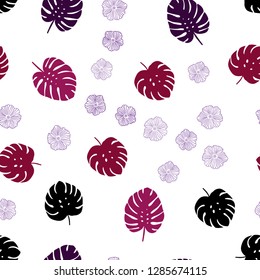 Dark Pink, Yellow vector seamless abstract background with flowers, leaves. Glitter abstract illustration with leaves and flowers. Design for textile, fabric, wallpapers.