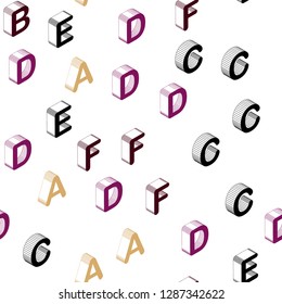 Dark Pink, Yellow vector seamless background with 3D signs of alphabet. Abstract illustration with 3D ABC symbols. Design for wallpaper, fabric makers.