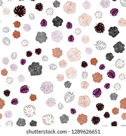 Dark Pink, Yellow vector seamless doodle texture with leaves, flowers. Colorful illustration in doodle style with leaves, flowers. Template for business cards, websites.