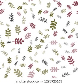 Dark Pink, Yellow vector seamless elegant pattern with leaves, branches. Leaves, branches in natural style on white background. Pattern for trendy fabric, wallpapers.