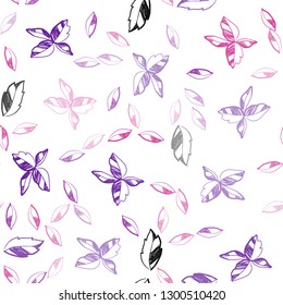 Dark Pink, Yellow vector seamless natural pattern with leaves. Sketchy doodles with leaves on blurred background. Pattern for design of fabric, wallpapers.