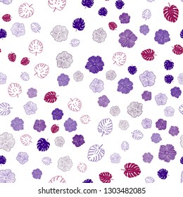 Dark Pink, Yellow vector seamless doodle layout with leaves, flowers. Decorative design in Indian style on white background. Texture for window blinds, curtains.