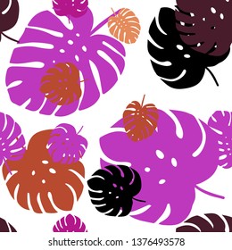 Dark Pink, Yellow vector seamless doodle texture with leaves. Sketchy doodles with leaves on blurred background. Design for textile, fabric, wallpapers.