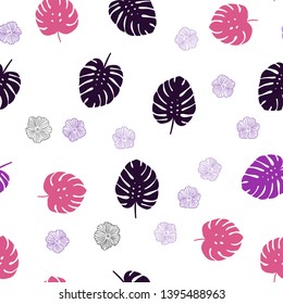 Dark Pink, Yellow vector seamless doodle template with flowers, leaves. Shining colored illustration with leaves and flowers. Texture for window blinds, curtains.