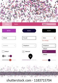 Dark Pink, Yellow vector style guide with circles. Web ui kit with abstract gradient circles in its header. This sample is for your website.