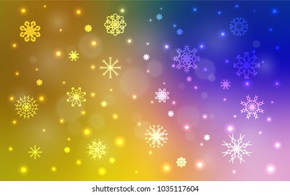 Dark Pink, Yellow vector template with ice snowflakes. Blurred decorative design in xmas style with snow. New year design for your ad, poster, banner.