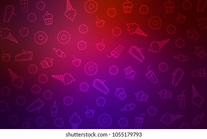 Dark Pink, Yellow vector template with sweet snacks. Confections on blurred abstract background with colorful gradient. Design for ad, poster, banner of cafes or restaurants.