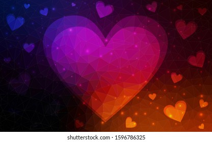 Dark Pink, Yellow vector  template with doodle hearts. Glitter abstract illustration with colorful hearts in romantic style. Pattern for valentine's ad, booklets.
