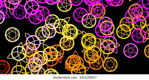 Dark Pink, Yellow vector template with esoteric signs. Colorful mystic symbols with a gradient in ancient style. Best design halloween events.