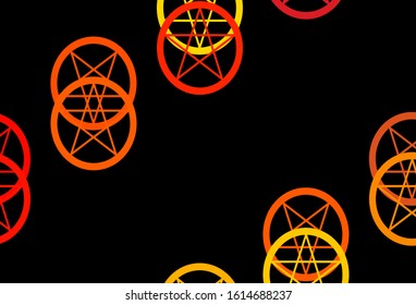 Dark Pink, Yellow vector template with esoteric signs. Illustration with magical signs of spiritual power. Simple base for your occult design.