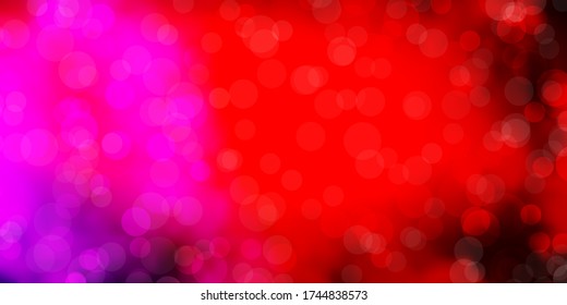 Plantilla de vector amarillo rosado oscuro con círculos. Ilustración con un conjunto de esferas abstractas coloridas y brillantes. Diseño para afiches, pancartas.