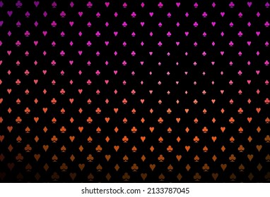 Dark pink, yellow vector template with poker symbols. Colorful gradient with signs of hearts, spades, clubs, diamonds. Smart design for your business advert of casinos.