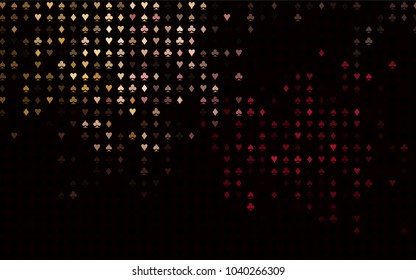 Dark Pink, Yellow vector texture with playing cards. Shining illustration with hearts, spades, clubs, diamonds. Pattern for leaflets of poker games, events.