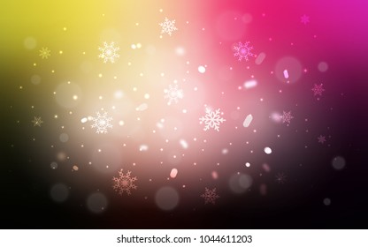 Dark Pink, Yellow vector texture with colored snowflakes. Modern geometrical abstract illustration with crystals of ice. The pattern can be used for year new  websites.