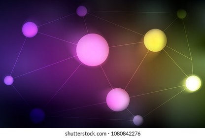 Dark Pink, Yellow vector texture with disks, lines. Design with connection of dots and lines on colorful background. Pattern can be used as texture of wallpapers.