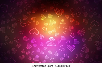 Dark Pink, Yellow vector texture with lovely hearts. Decorative shining illustration with hearts on abstract template. Pattern can be used for valentine's ad, booklets.