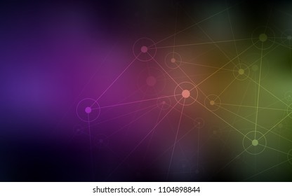 Dark Pink, Yellow vector texture with disks, lines. Glitter abstract illustration with connection of triangle structure. Pattern can be used as texture of wallpapers.