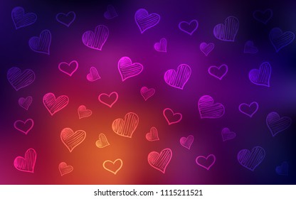 Dark Pink, Yellow vector texture with lovely hearts. Glitter abstract illustration with colorful hearts in romantic style. Pattern can be used for valentine's ad, booklets.