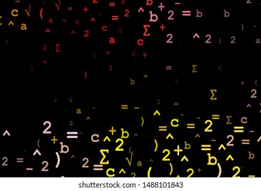 Dark Pink, Yellow vector texture with mathematic symbols. Shining colorful illustration with isolated Digit signs. Pattern for ads, poster, banner of books.