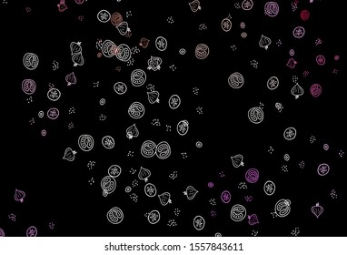 Dark Pink, Yellow vector texture with delicious snacks. Beautiful colorful illustration with food in doodle style. Pattern for menu of cafes, bars, restaurants.