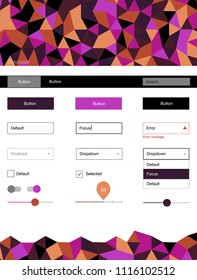 Dark Pink, Yellow vector ui kit in polygonal style. Modern Style guide in polygonal style with triangles. Simple colorful design for websites.