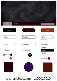 Dark Pink, Yellow vector ui ux kit with space stars. Simple Material Design Kit with colorful clouds in header. Modern template for your landing page.