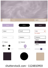 Dark Pink, Yellow vector ui kit with clouds & stars. Simple Material Design Kit with colorful clouds in header. Modern template for your landing page.