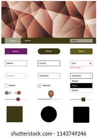 Dark Pink, Yellow vector ui kit in polygonal style. Web ui kit with abstract gradient triangles in its header. This template you can use for websites.