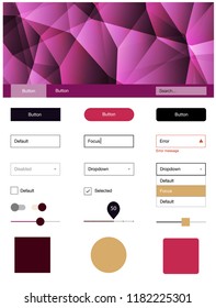 Dark Pink, Yellow vector ui kit in polygonal style. Colorful Style guide with triangles on abstract background. This sample is for your landing page.