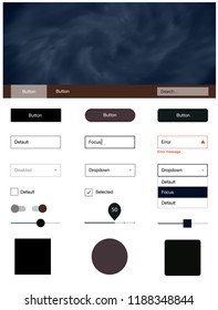 Dark Pink, Yellow vector ui ux kit with space stars. Simple Material Design Kit with colorful clouds in header. This sample is for your landing page.