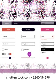 Dark Pink, Yellow vector wireframe kit with dots. Web ui kit with abstract gradient circles in its header. Modern template for your landing page.