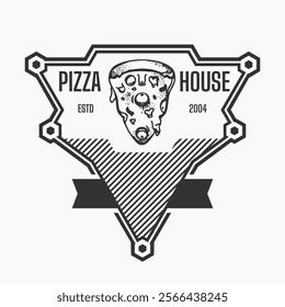 dark pizza logo on white background, vector design for restaurant and cafe. vintage style logo