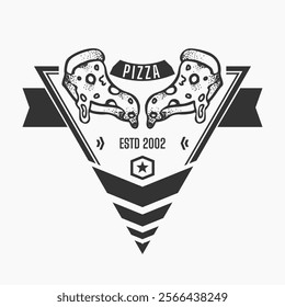 dark pizza logo on white background, vector design for restaurant and cafe. vintage style logo