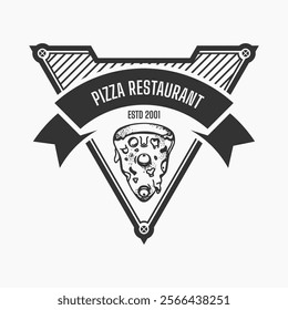 dark pizza logo on white background, vector design for restaurant and cafe. vintage style logo