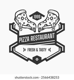 dark pizza logo on white background, vector design for restaurant and cafe. vintage style logo