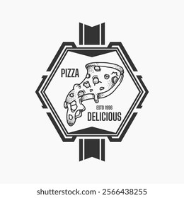 dark pizza logo on white background, vector design for restaurant and cafe. vintage style logo