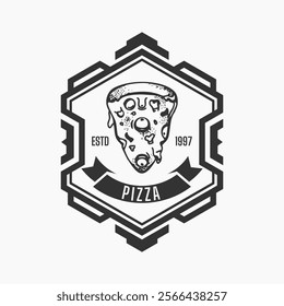 dark pizza logo on white background, vector design for restaurant and cafe. vintage style logo