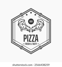 dark pizza logo on white background, vector design for restaurant and cafe. vintage style logo