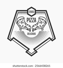 dark pizza logo on white background, vector design for restaurant and cafe. vintage style logo