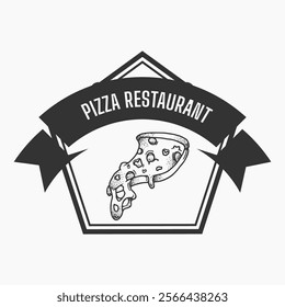 dark pizza logo on white background, vector design for restaurant and cafe. vintage style logo