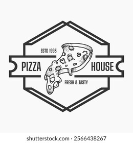 dark pizza logo on white background, vector design for restaurant and cafe. vintage style logo