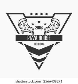 dark pizza logo on white background, vector design for restaurant and cafe. vintage style logo