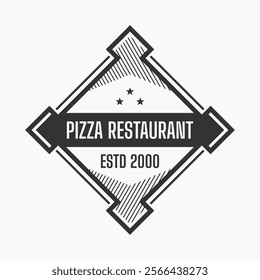 dark pizza logo on white background, vector design for restaurant and cafe. vintage style logo