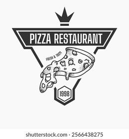 dark pizza logo on white background, vector design for restaurant and cafe. vintage style logo