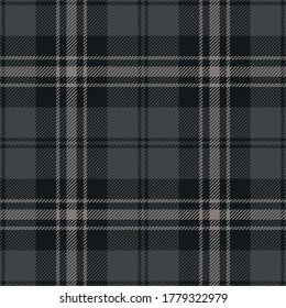 Dark plaid pattern. Grey menswear tartan check plaid seamless graphic for flannel shirt, blanket, or other modern autumn winter textile design.
