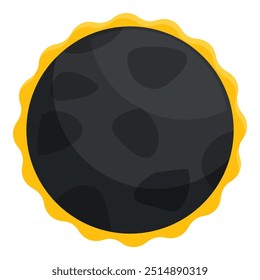 Dark planet with craters on a yellow circular frame, space exploration and astronomy science concept