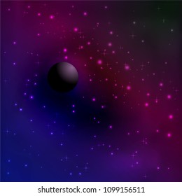 Dark planet in the night sky space.