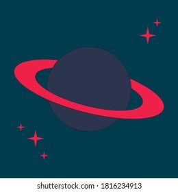 Planeta oscuro y estrellas de arte vectorial con detalles neones.